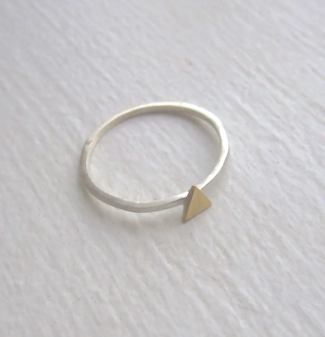 Distinctively Stylish, Hand-Made, Square Cut Stacking Ring With A Delicate Centered Triangle - 0131
