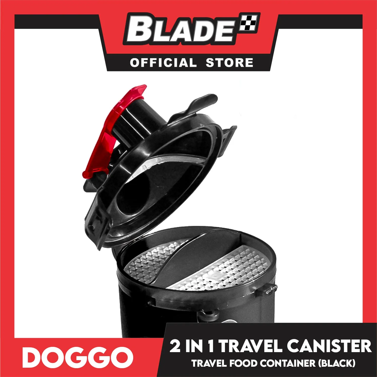 Doggo 2 in 1 Travel Canister, Durable Hard Plastic (Black)