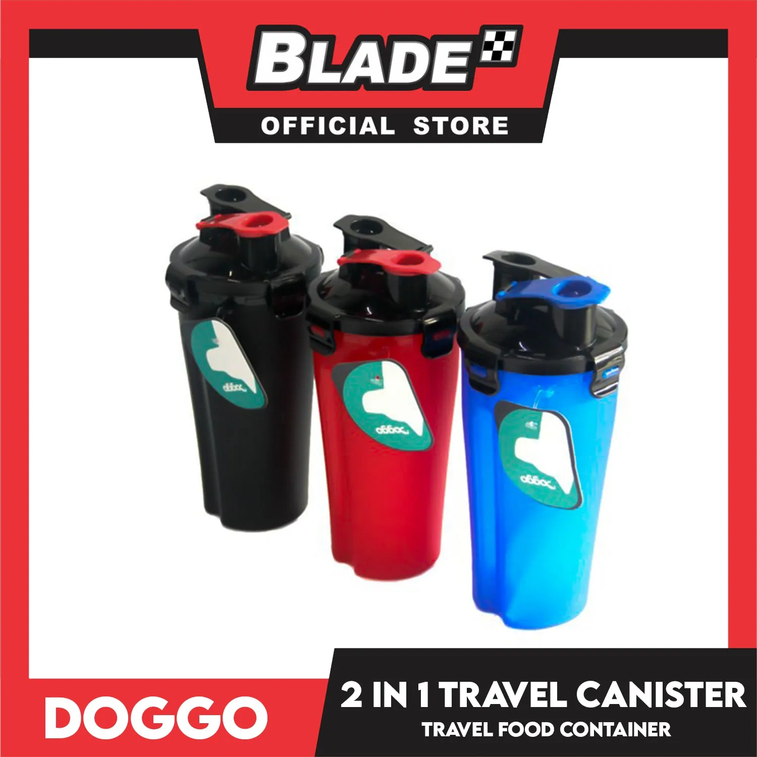 Doggo 2 in 1 Travel Canister, Durable Hard Plastic (Black)