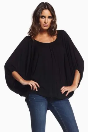 Elan | Solid Black 3/4 Sleeve Top