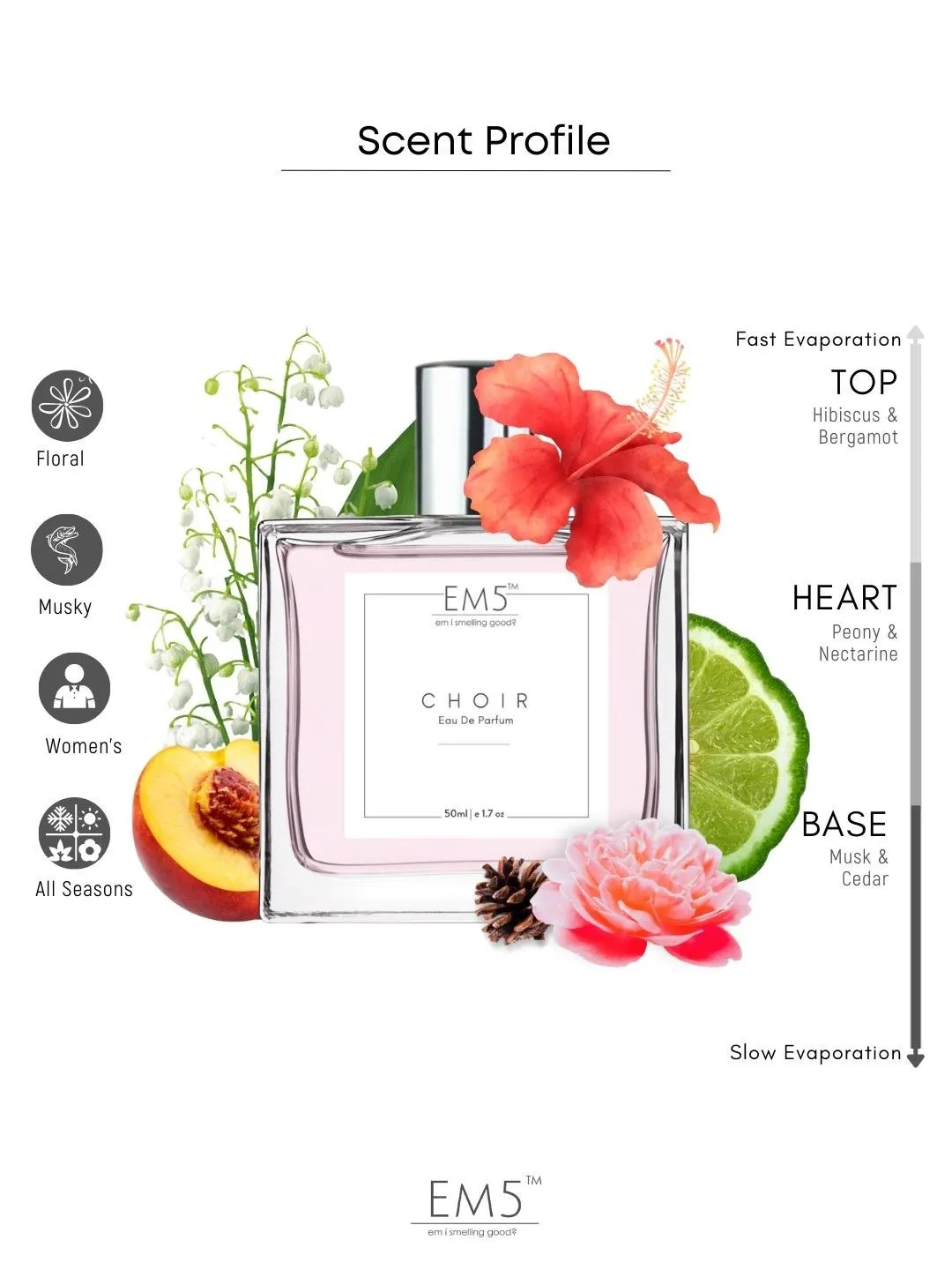 EM5™ Choir Perfume for Women EDP Spray | Floral Fruity Sweet Fragrance Accords | Luxury Gift for Her | 50 ml