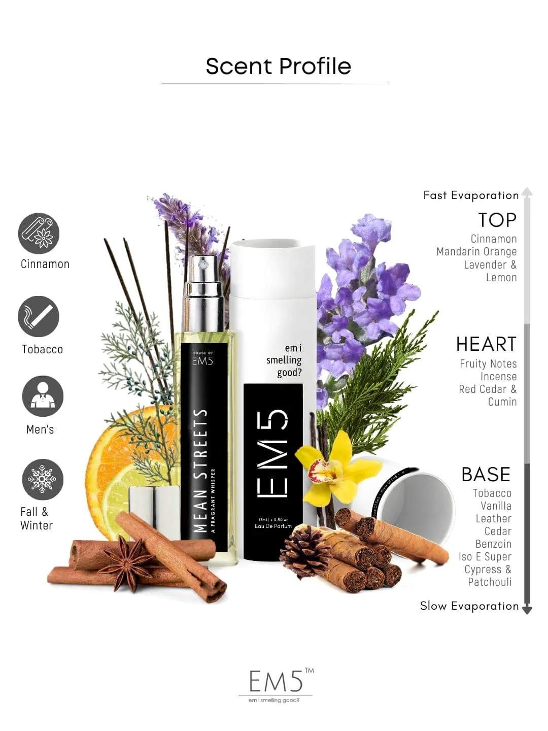 EM5™ Mean Streets Perfume for Men | Eau De Parfum Spray | Warm Spicy Citrus Woody Fragrance Accords | Luxury Gift for Him | Sizes Available: 50 ml / 15 ml