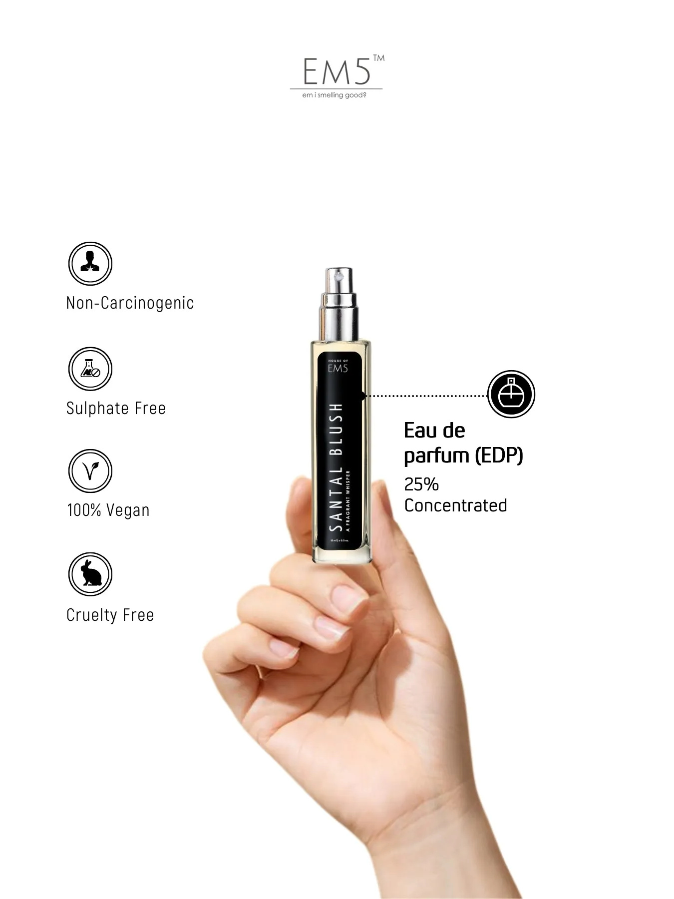 EM5™ Santal Blush Perfume  | Eau De Parfum Spray for Women | Woody Musky Oud Fragrance Accords | Luxury Gift for Her | Sizes Available: 50 ml / 15 ml