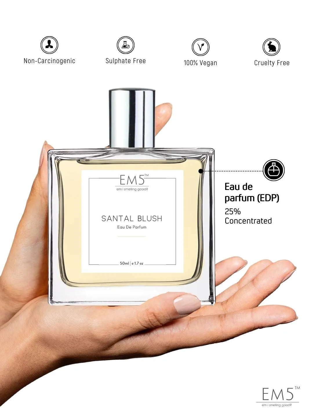EM5™ Santal Blush Perfume  | Eau De Parfum Spray for Women | Woody Musky Oud Fragrance Accords | Luxury Gift for Her | Sizes Available: 50 ml / 15 ml