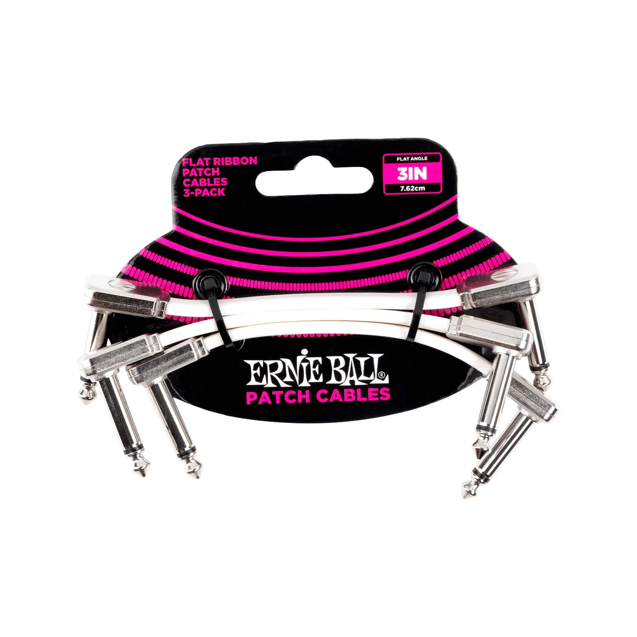 Ernie Ball 3 Inch Right Angle to Right Angle Flat Ribbon Pedalboard Patch Cable, 3-Pack