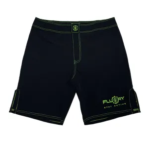 Floury MMA fight shorts | Black with Green Accents | Ultra Stylish Fight Shorts