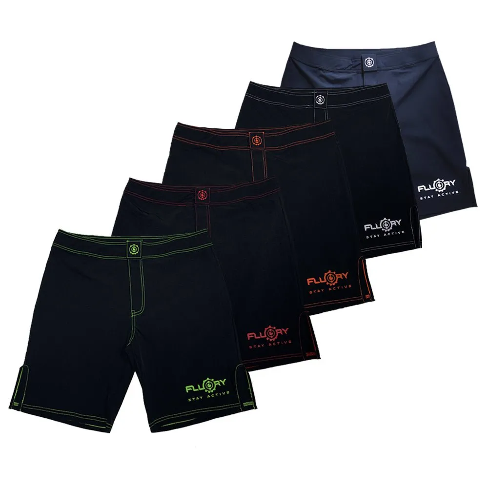 Floury MMA fight shorts | Black with Green Accents | Ultra Stylish Fight Shorts