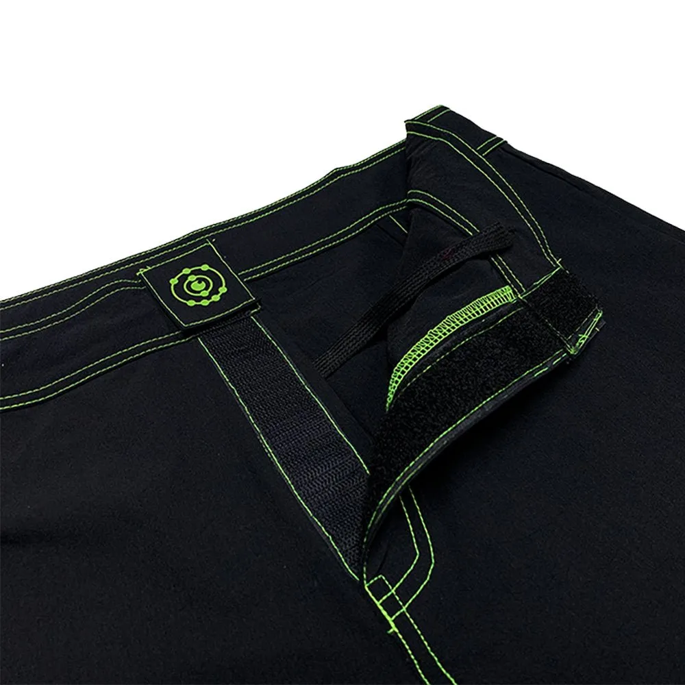 Floury MMA fight shorts | Black with Green Accents | Ultra Stylish Fight Shorts