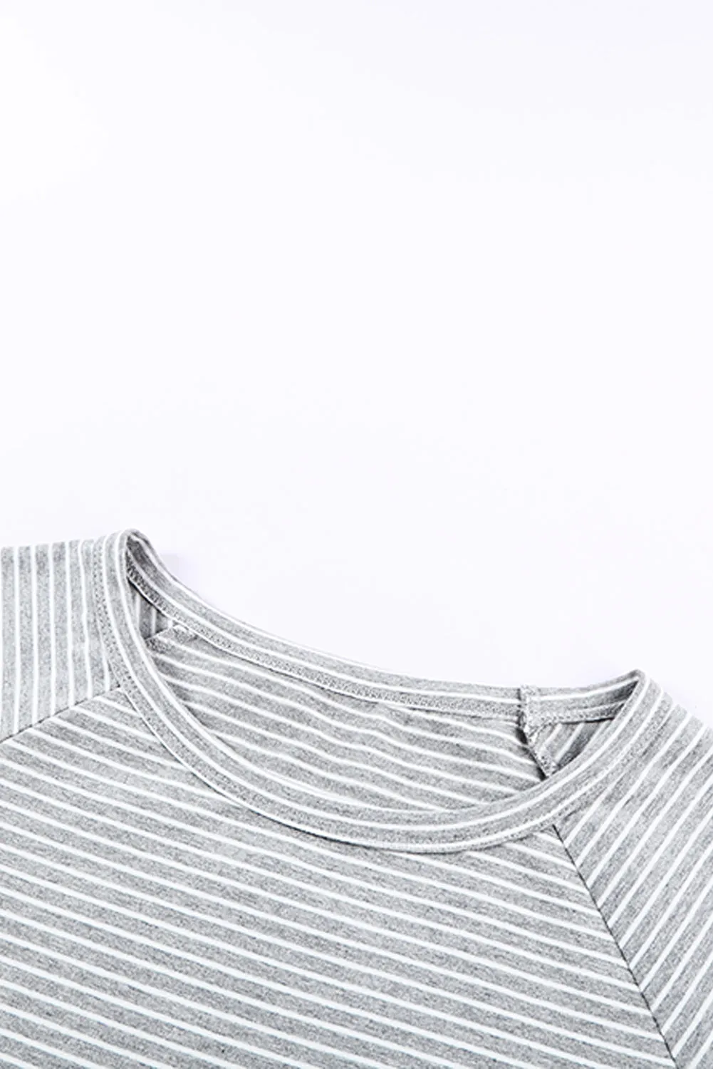 Gray Raglan Sleeve Striped Cotton-blend T-shirt Mini Dress