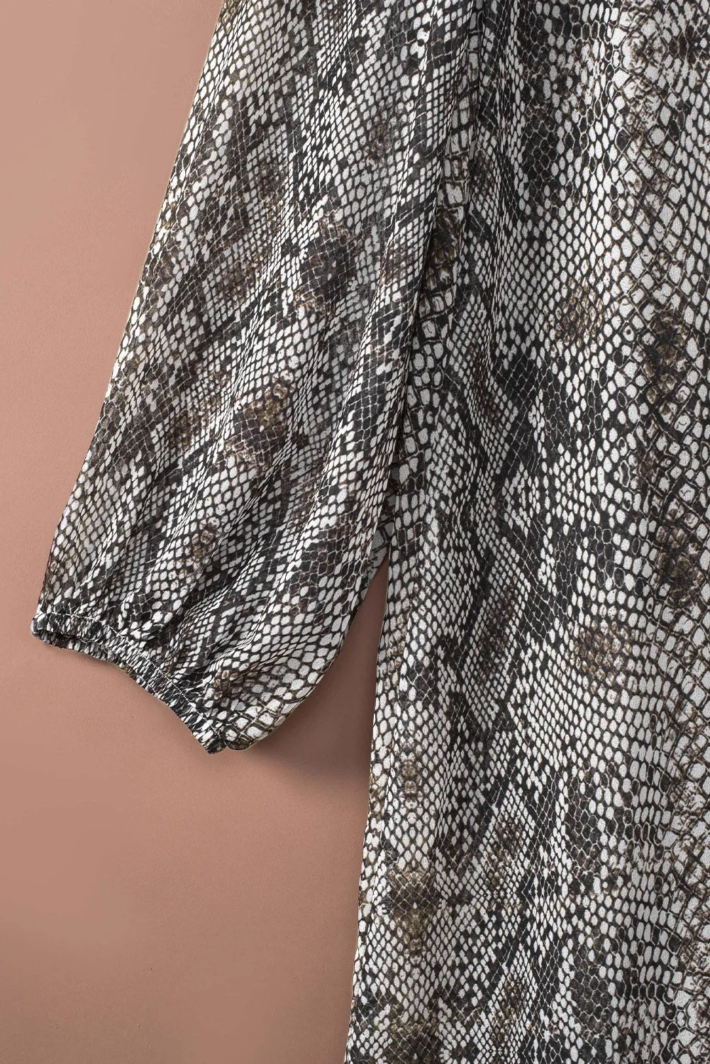 Gray Snakeskin Print Ruffled Open Front Long Cover-up