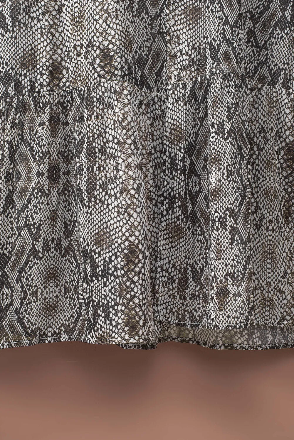 Gray Snakeskin Print Ruffled Open Front Long Cover-up