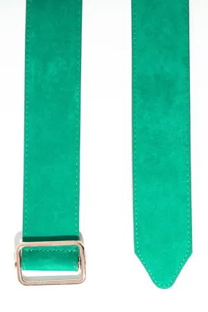 Green Faux Suede Gold Buckle Wide Belt - Tammie