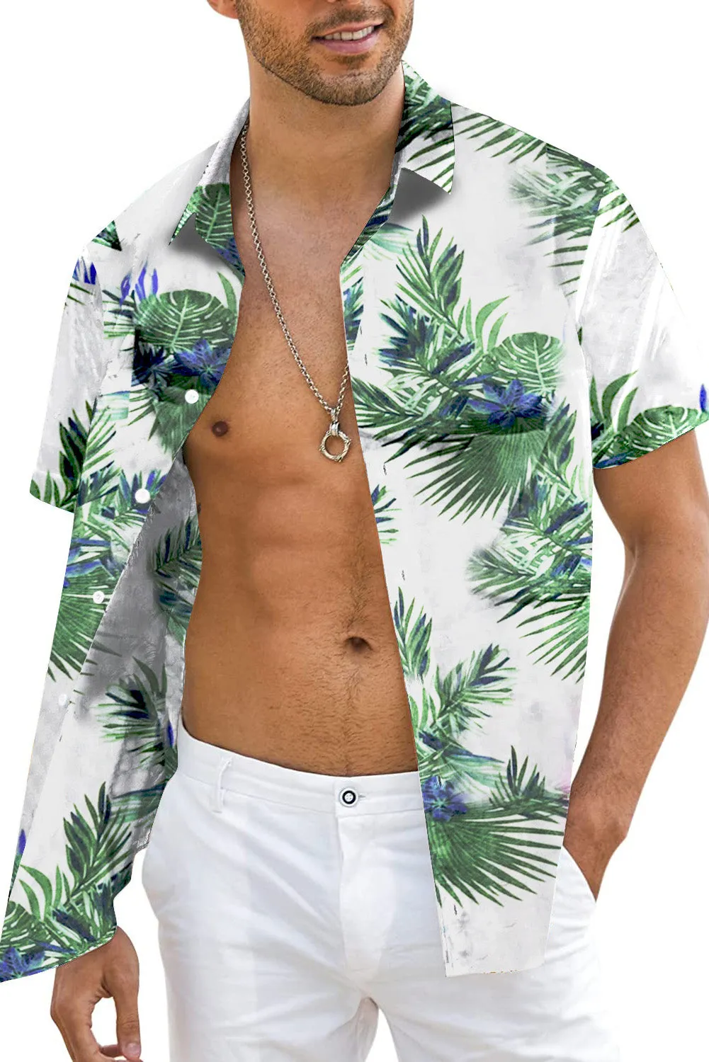 Green Men Short Sleeve Casual Hawaiian Shirt