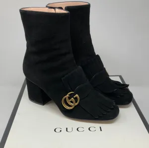 Gucci Black Suede Side Zip Booties with Interlocking GG