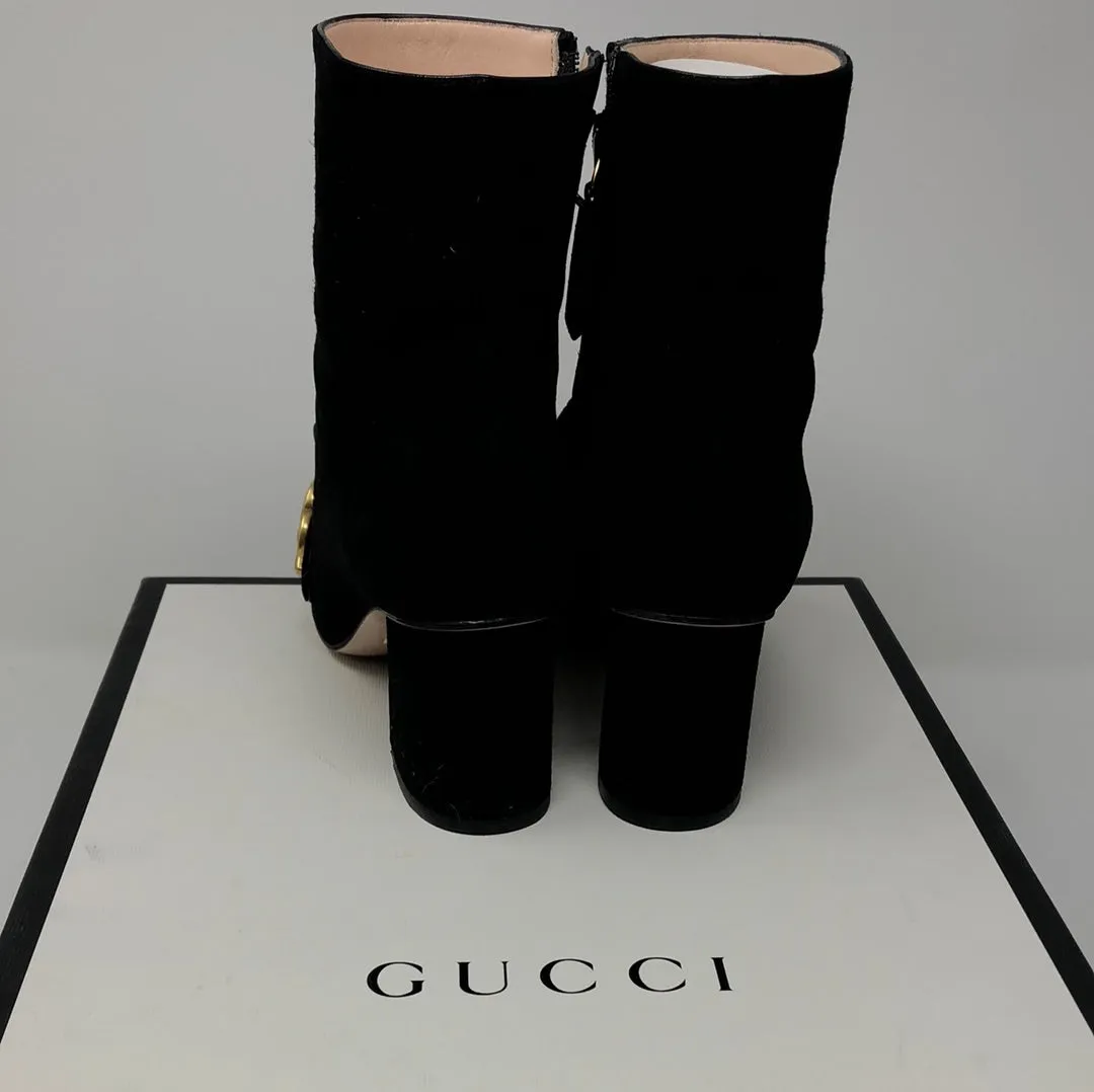 Gucci Black Suede Side Zip Booties with Interlocking GG