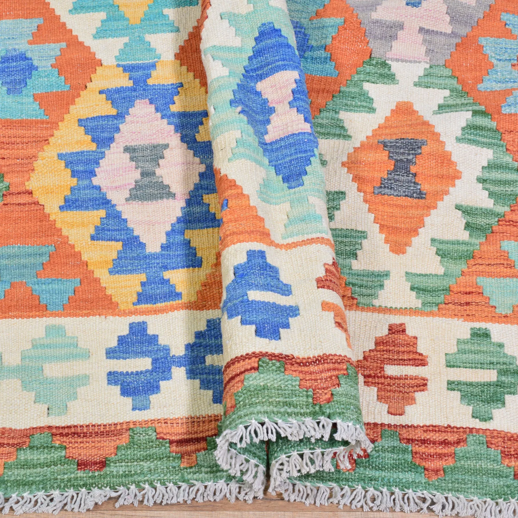 Hand-Woven Afghan Momana Reversible Kilim 100% Wool Rug (Size 6.6 X 9.2) Cwral-9516