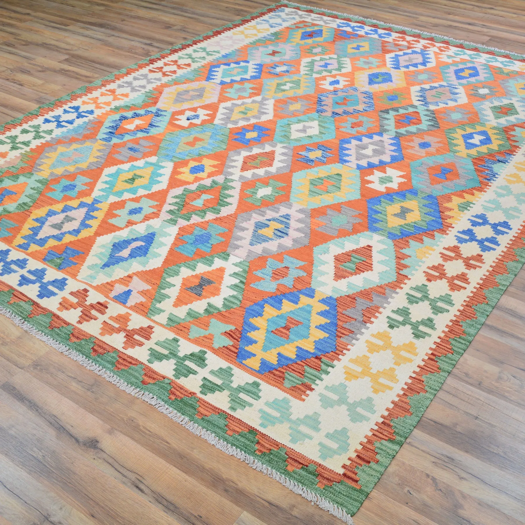 Hand-Woven Afghan Momana Reversible Kilim 100% Wool Rug (Size 6.6 X 9.2) Cwral-9516