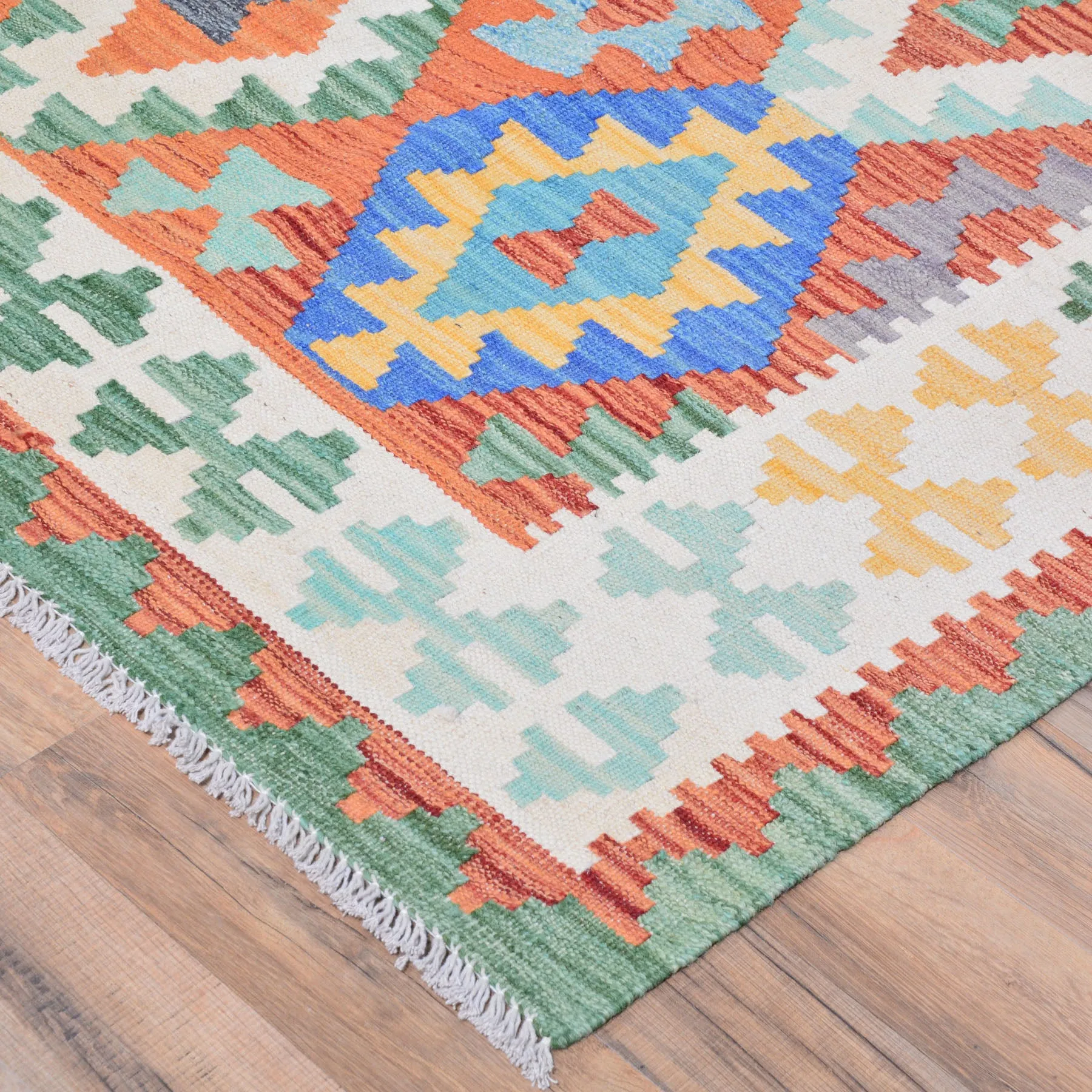 Hand-Woven Afghan Momana Reversible Kilim 100% Wool Rug (Size 6.6 X 9.2) Cwral-9516