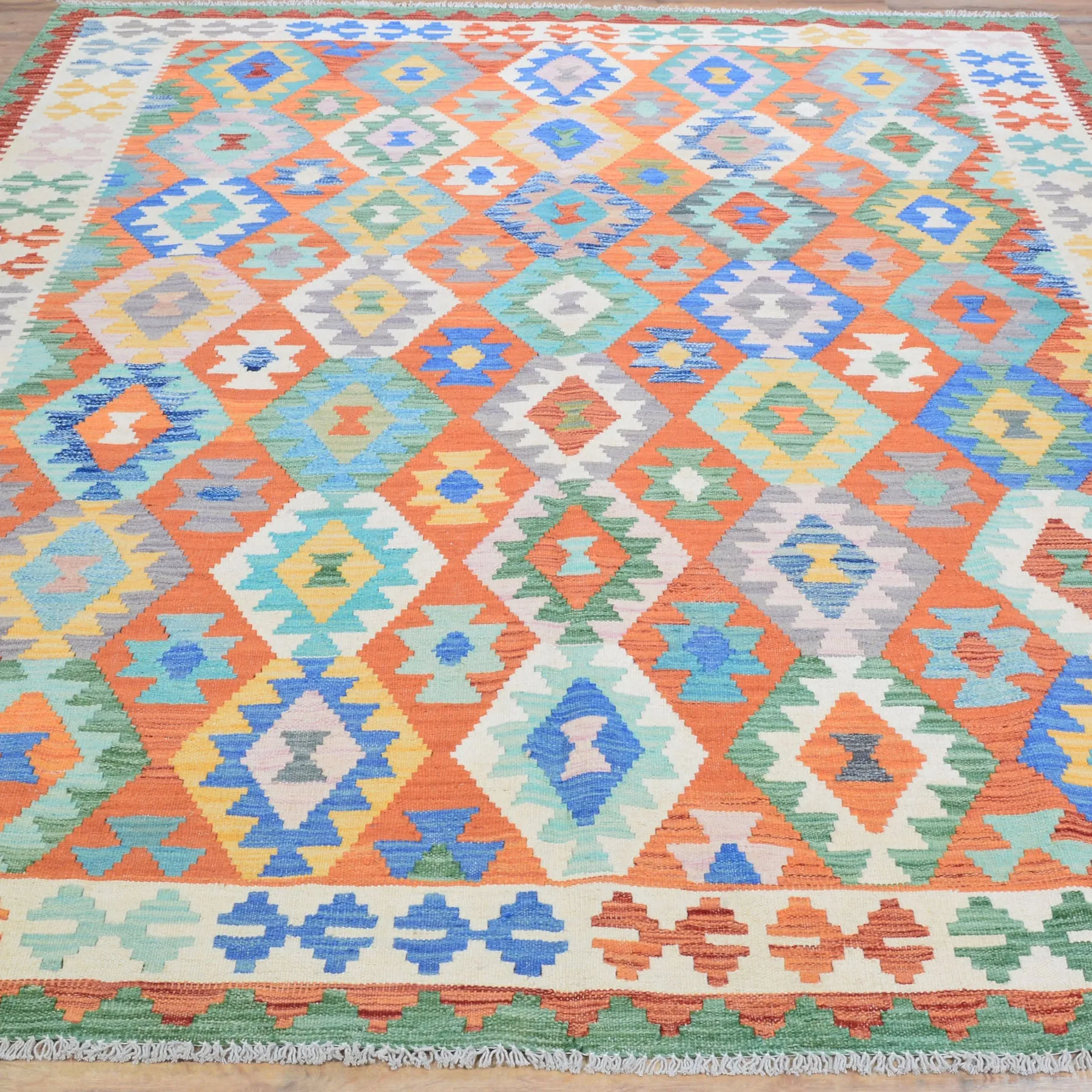 Hand-Woven Afghan Momana Reversible Kilim 100% Wool Rug (Size 6.6 X 9.2) Cwral-9516
