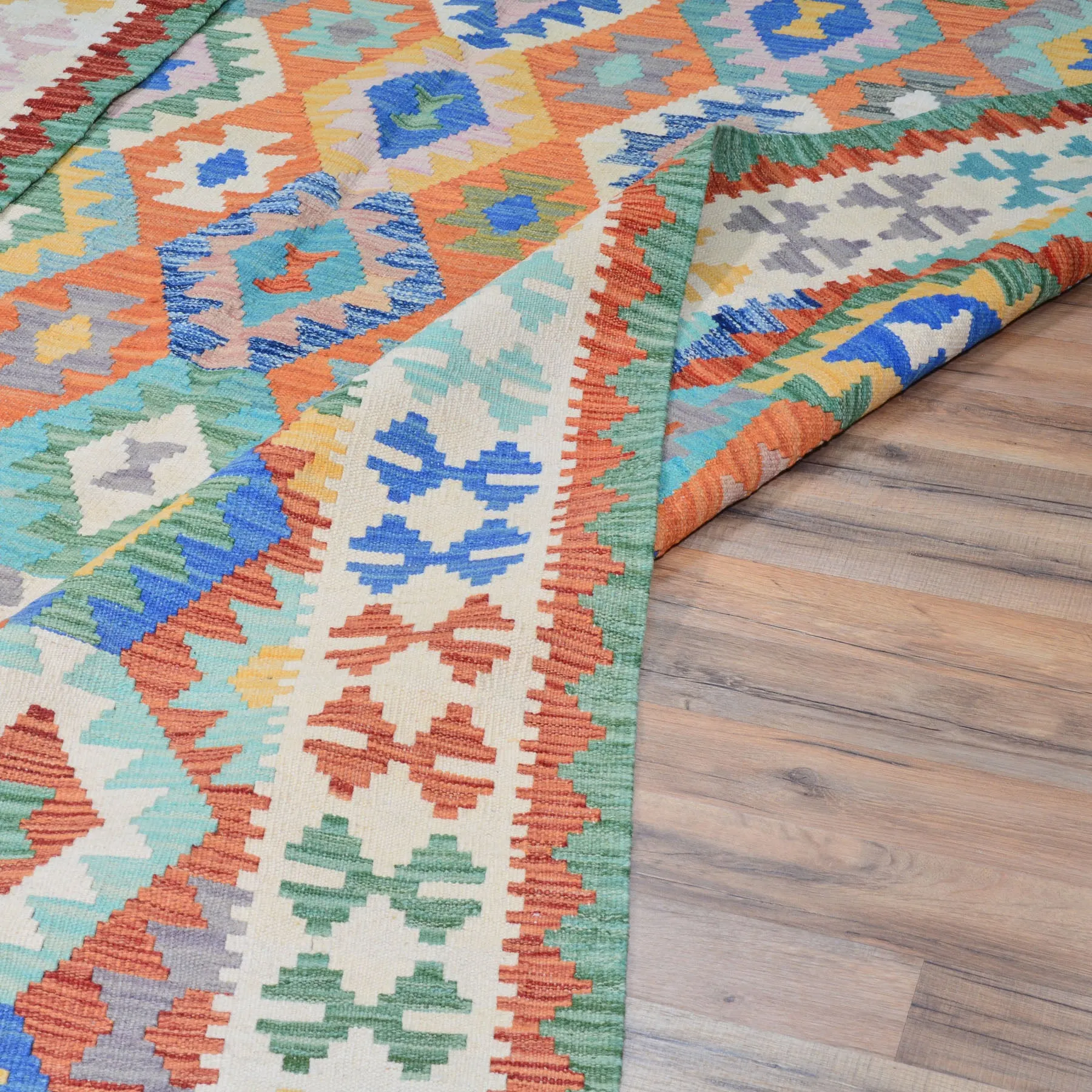 Hand-Woven Afghan Momana Reversible Kilim 100% Wool Rug (Size 6.6 X 9.2) Cwral-9516