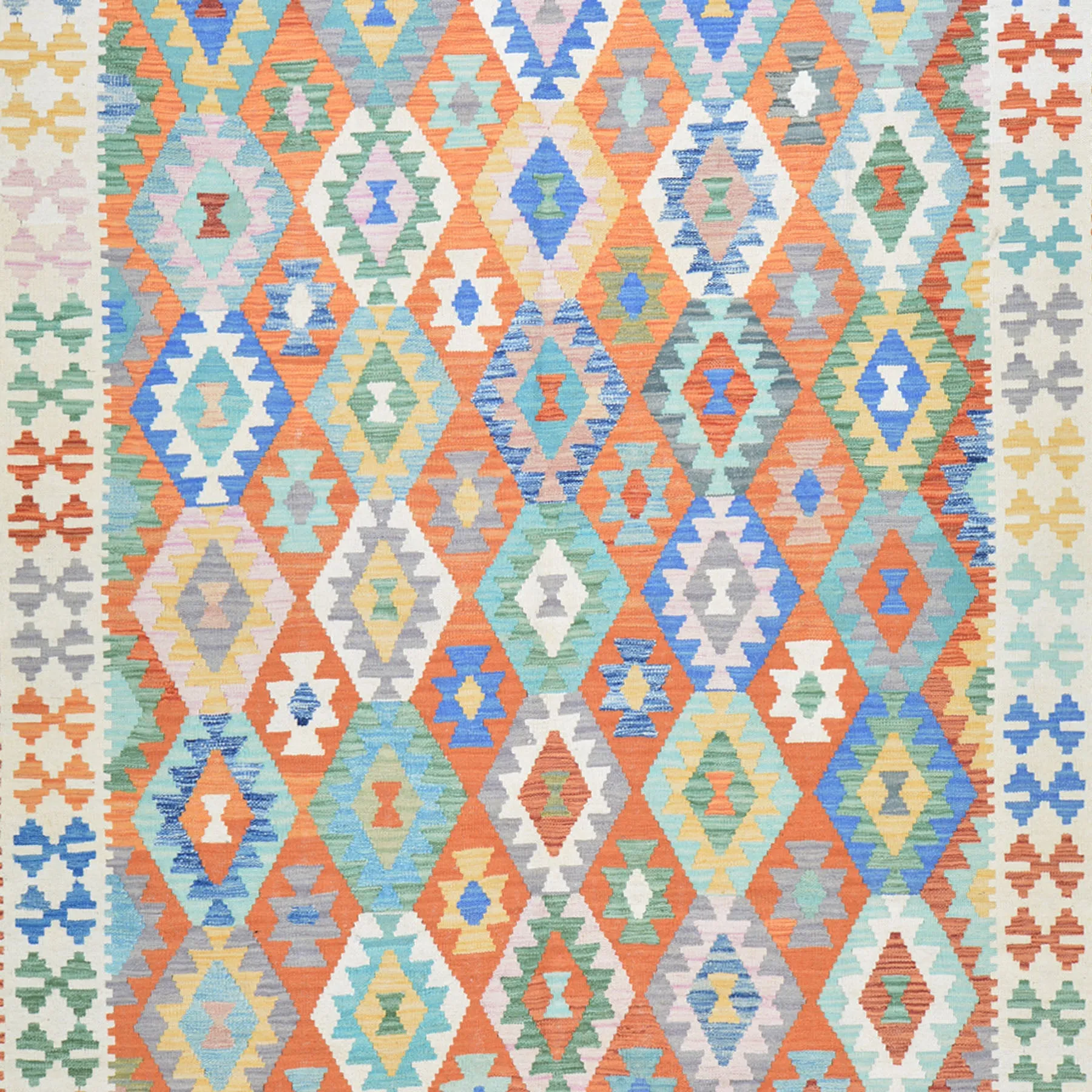 Hand-Woven Afghan Momana Reversible Kilim 100% Wool Rug (Size 6.6 X 9.2) Cwral-9516