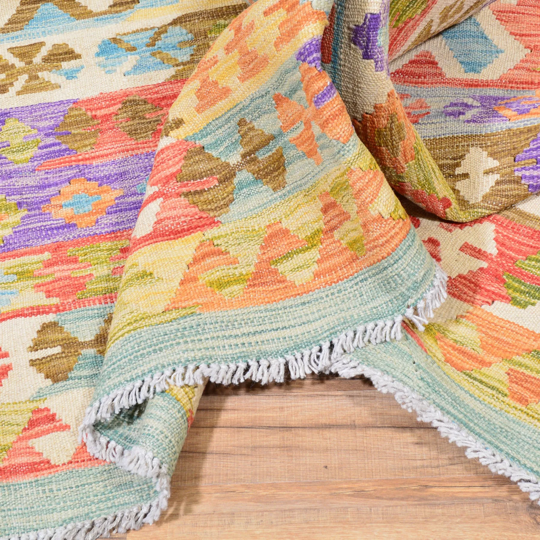 Hand-Woven Geometric Design Oversize Kilim Wool Rug (Size 9.7 X 16.3) Cwral-7575
