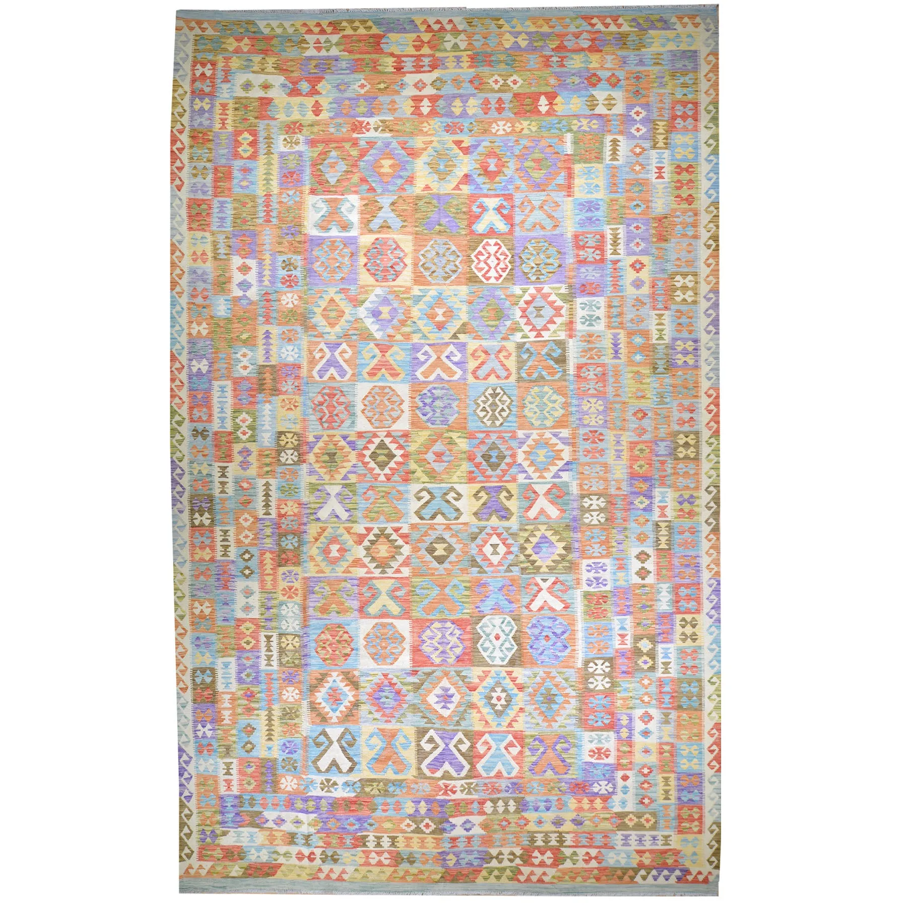 Hand-Woven Geometric Design Oversize Kilim Wool Rug (Size 9.7 X 16.3) Cwral-7575