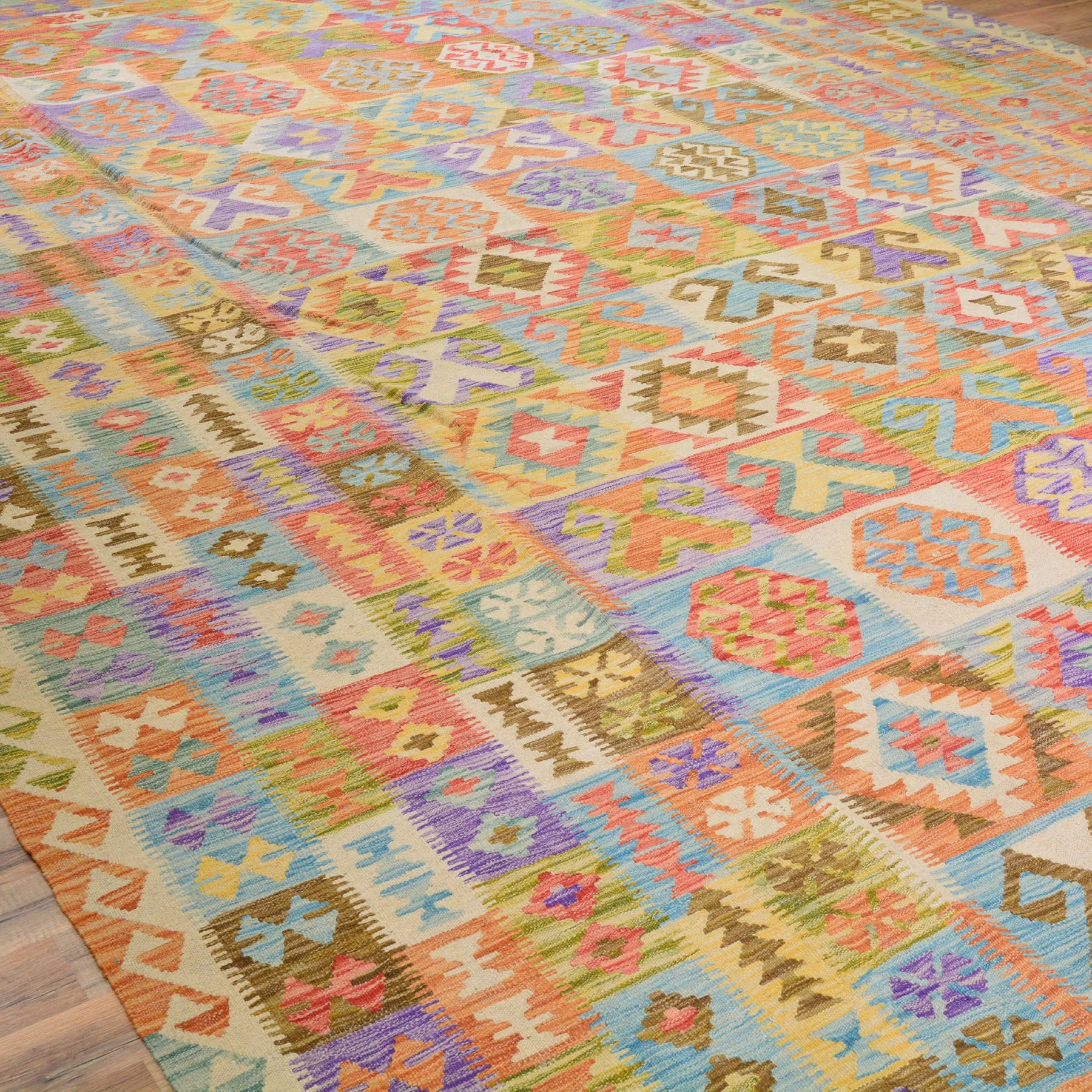 Hand-Woven Geometric Design Oversize Kilim Wool Rug (Size 9.7 X 16.3) Cwral-7575