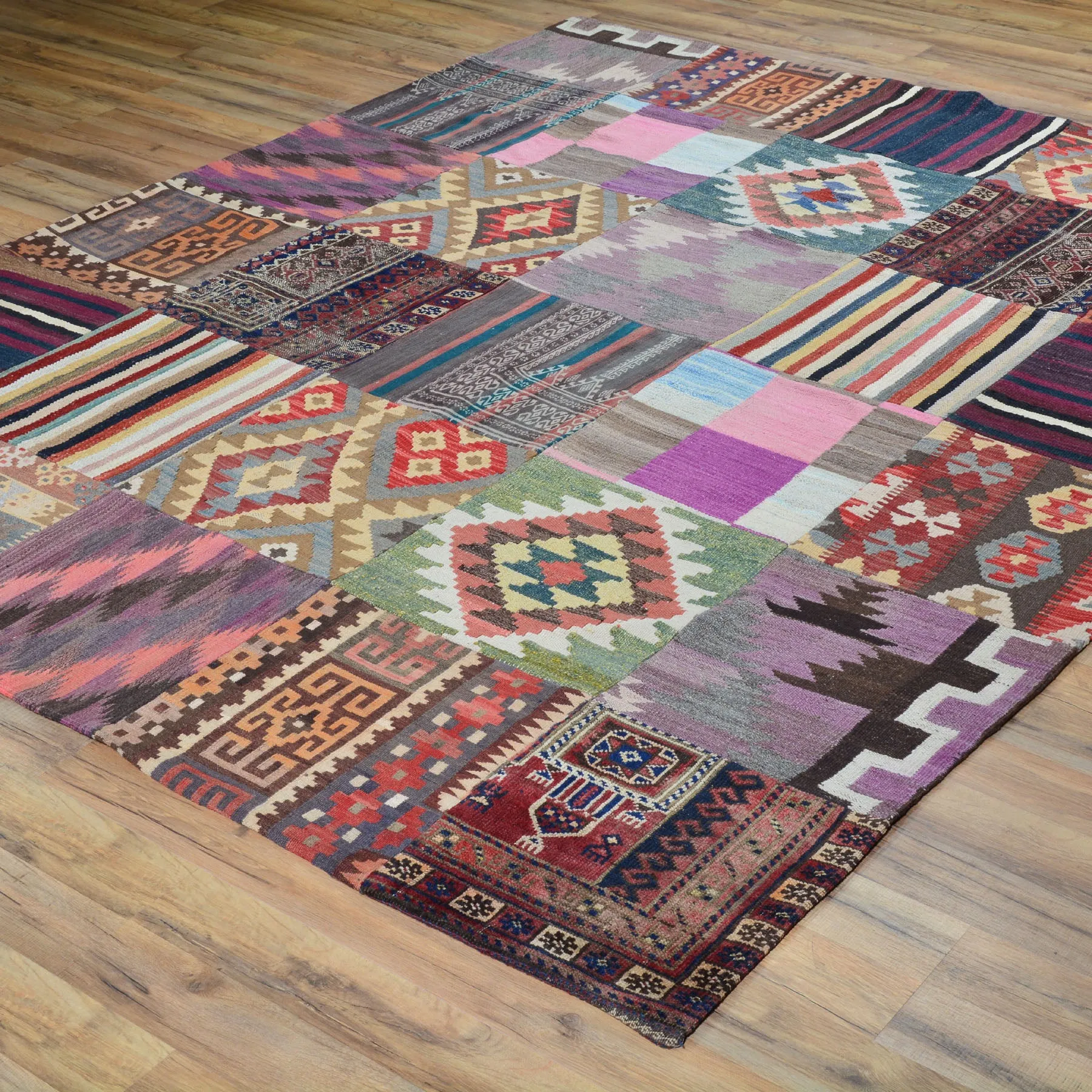 Hand-Woven Kilims Patchwork Handmade Unique Wool Rug (Size 6.8 X 8.0) Brral-4122