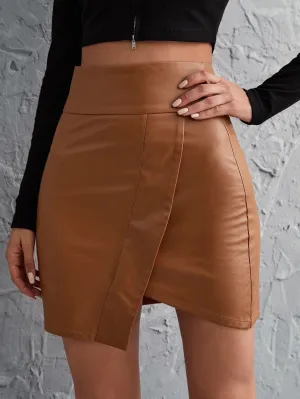 Hurricane Alley Faux Leather Asymmetrical Skirt