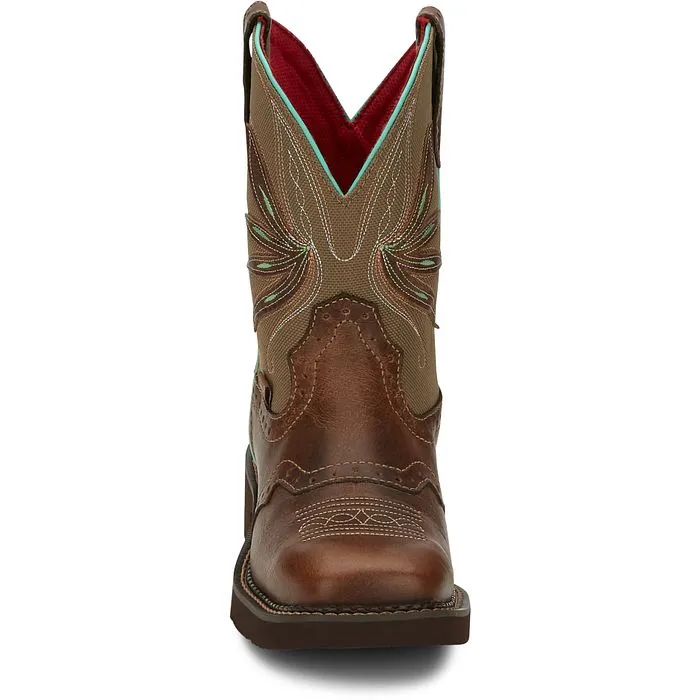 Justin Ladies Brown 8" Nettie Broad Square Toe Boots