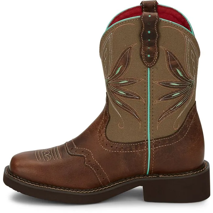 Justin Ladies Brown 8" Nettie Broad Square Toe Boots