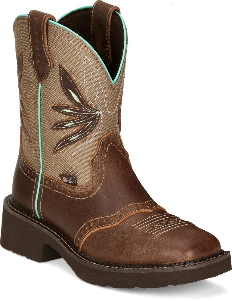 Justin Ladies Brown 8" Nettie Broad Square Toe Boots