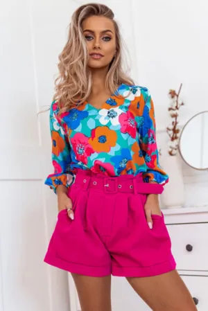 KaleaBoutique Stylish Floral Print V Neck 3/4 Sleeve Blouse