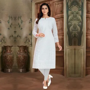 Lakhanavi  Delight  in a Stylish White Kurti for Women