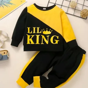 LIL KING" Pullover Sweatshirt and Pants Set for Baby Boys