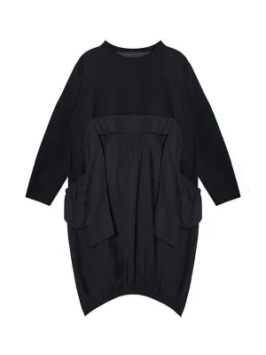 Loose Split-Joint Round-Neck Long Dress