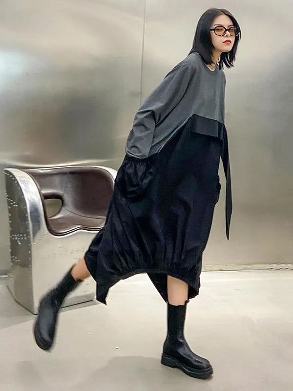 Loose Split-Joint Round-Neck Long Dress
