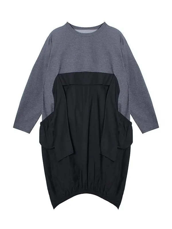 Loose Split-Joint Round-Neck Long Dress