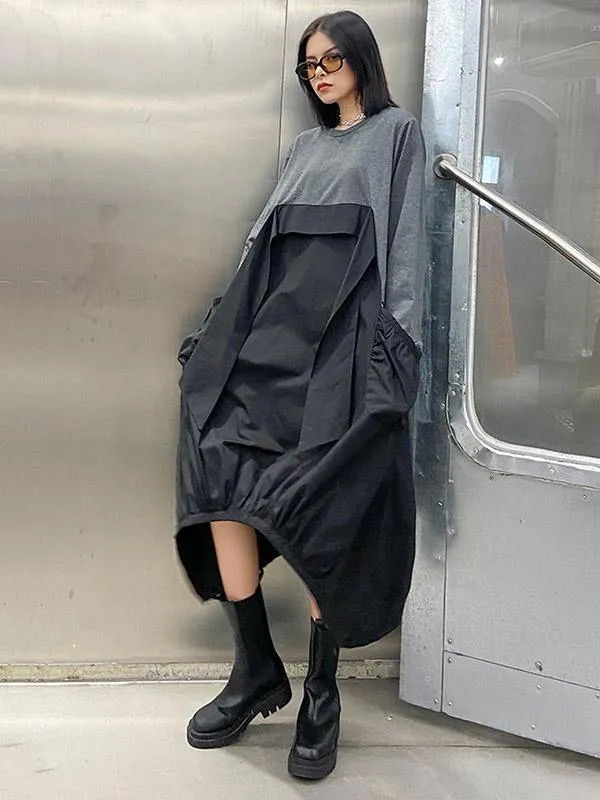 Loose Split-Joint Round-Neck Long Dress