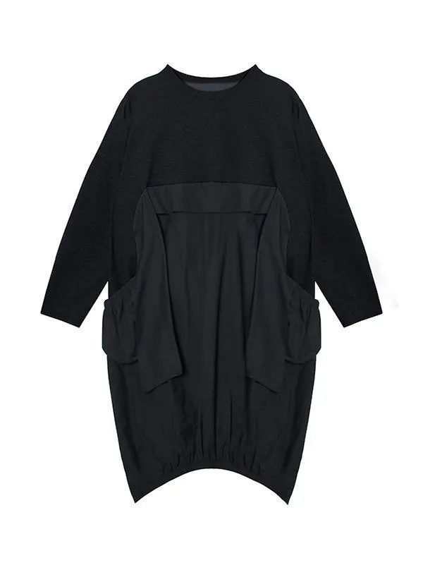 Loose Split-Joint Round-Neck Long Dress