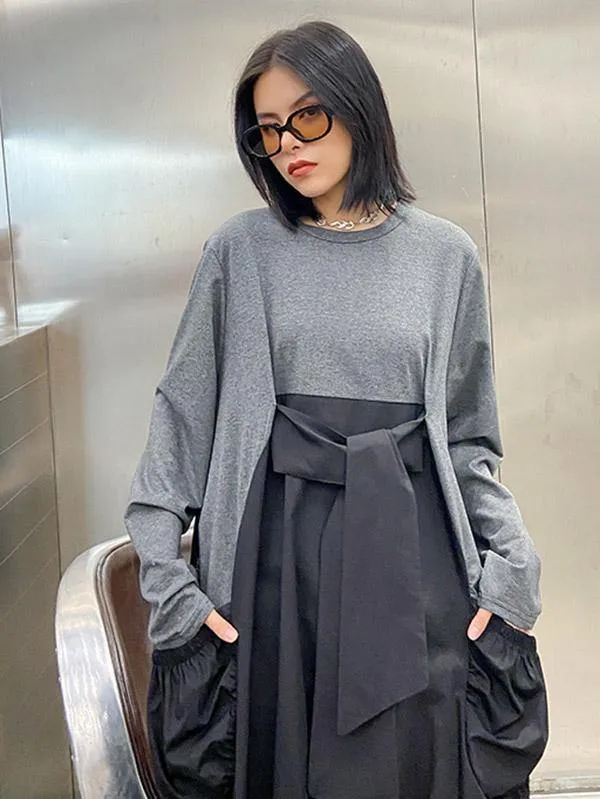 Loose Split-Joint Round-Neck Long Dress