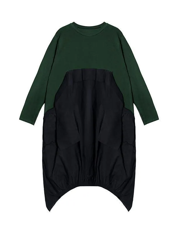 Loose Split-Joint Round-Neck Long Dress