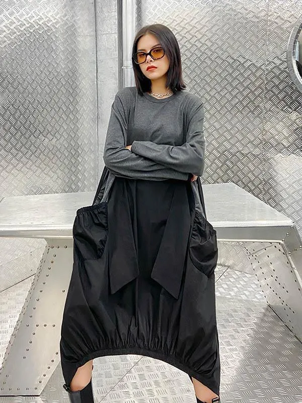 Loose Split-Joint Round-Neck Long Dress