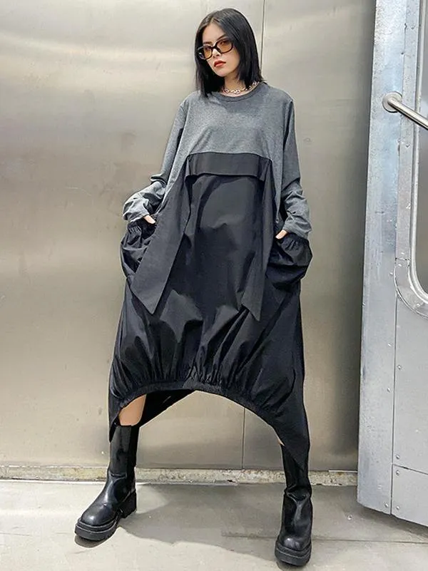 Loose Split-Joint Round-Neck Long Dress