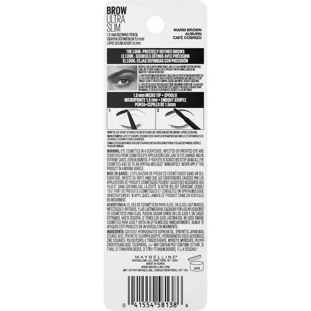 Maybelline New York Brow Ultra Slim 1.5 mm Defining Eyebrow Pencil, Warm Brown Auburn 256