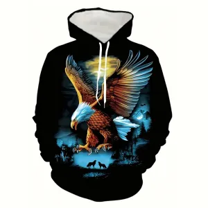 Men's Stylish 3D Eagle Graphic Hoodie