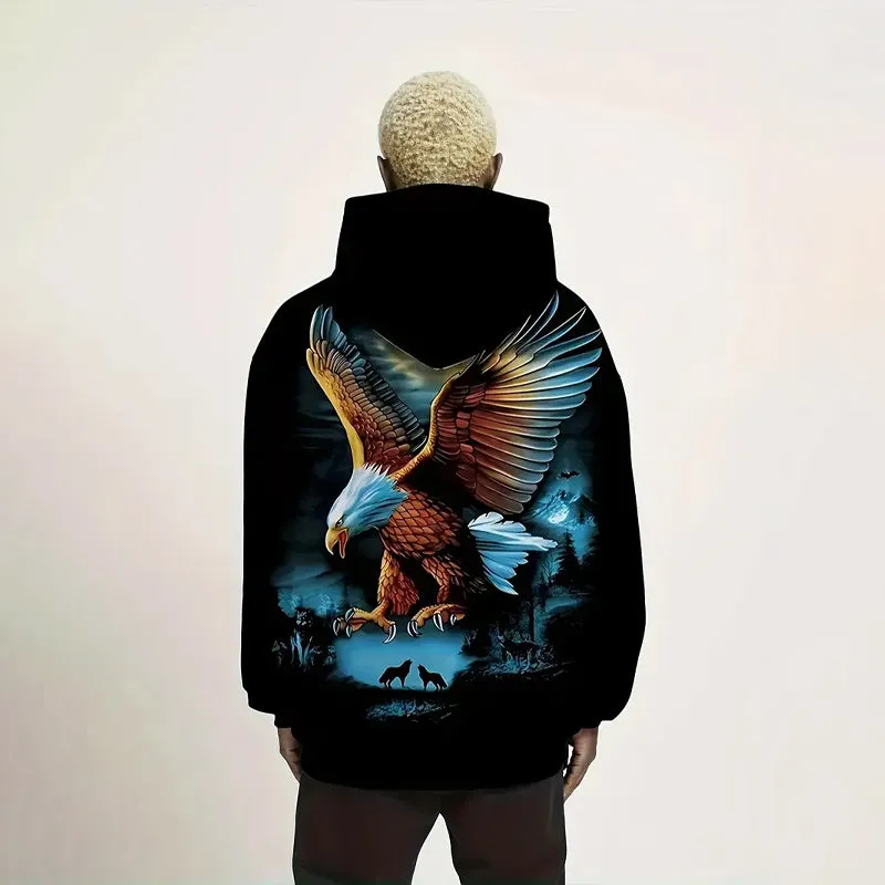 Men's Stylish 3D Eagle Graphic Hoodie