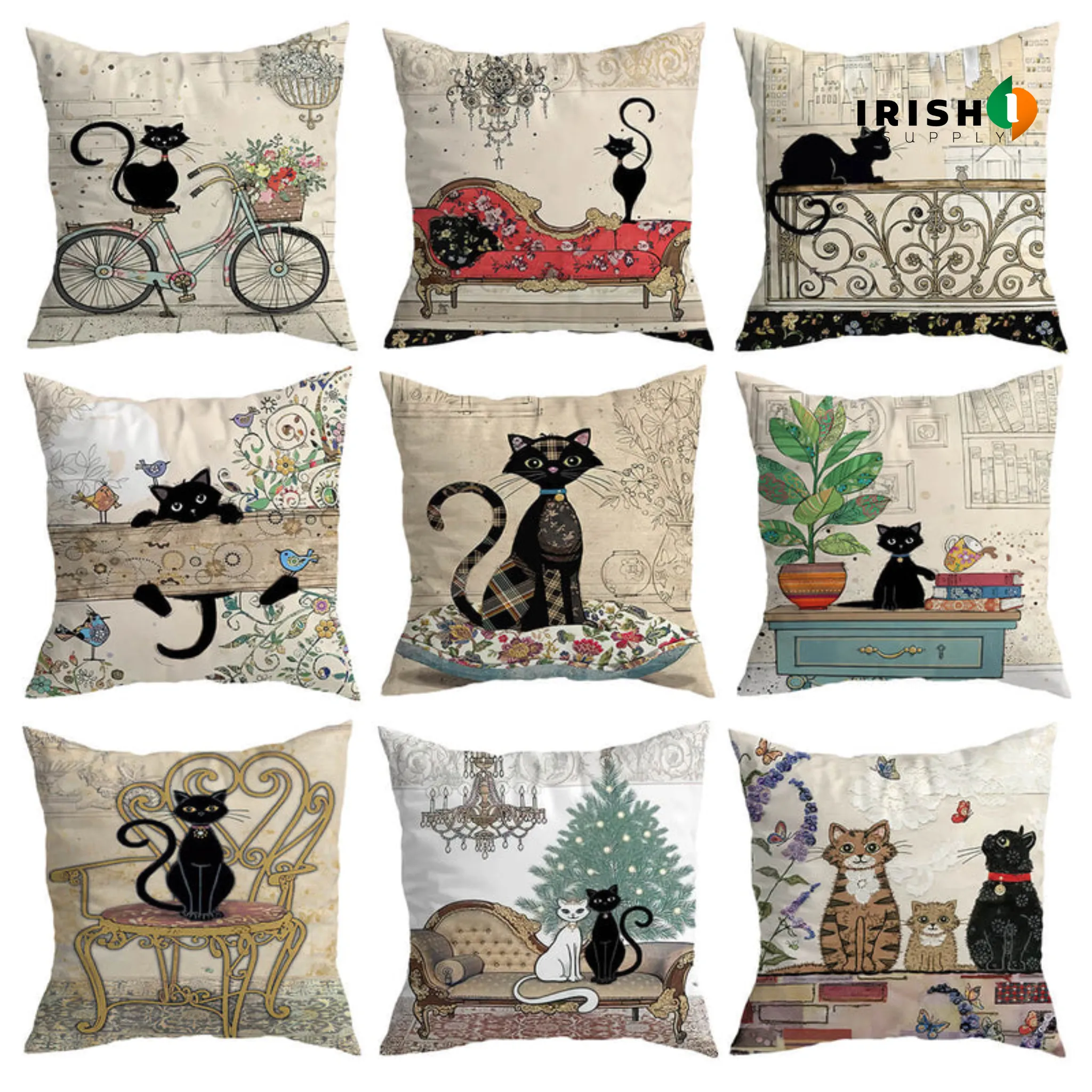 MEOWMODE Stylish Cartoon Cat Print Pillowcase