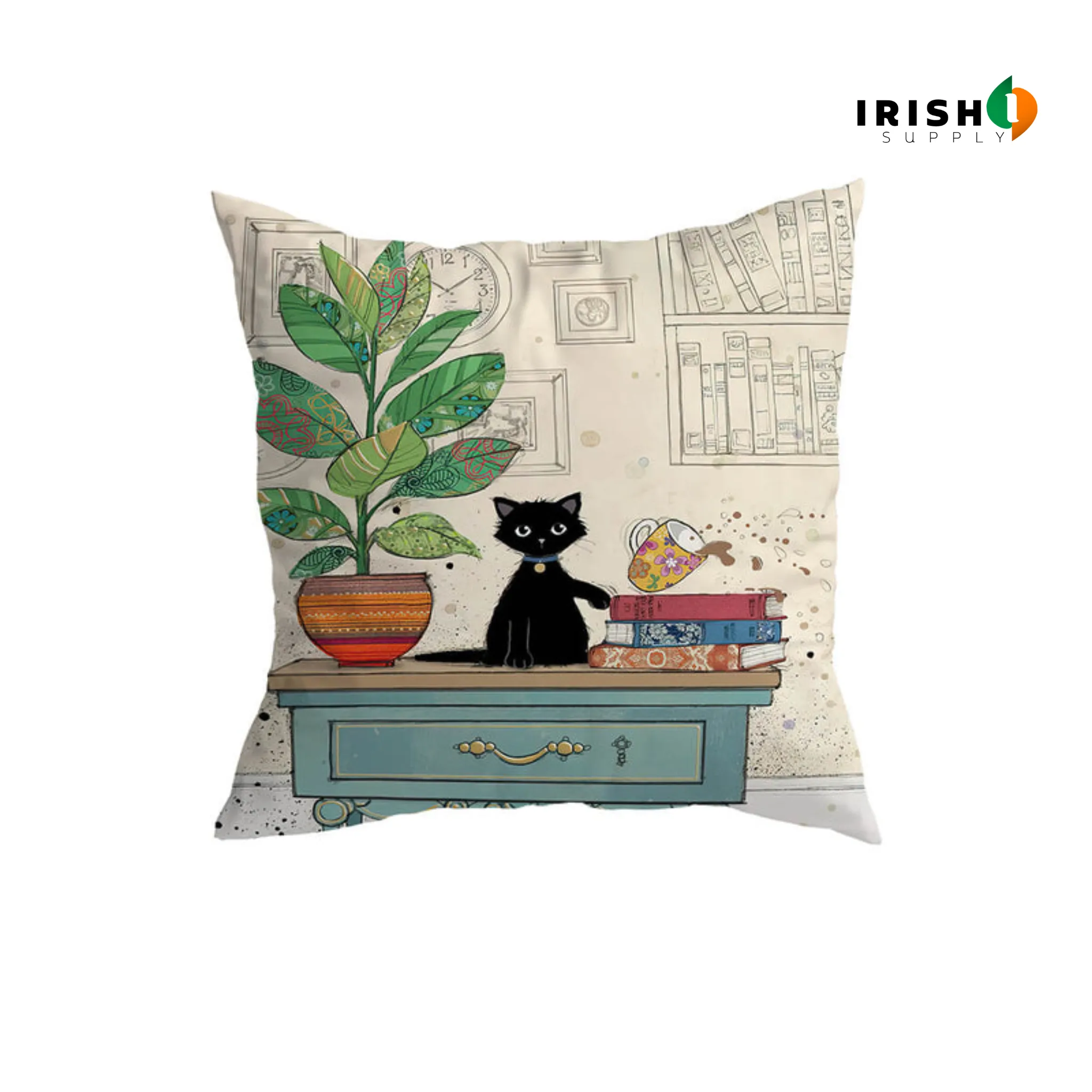 MEOWMODE Stylish Cartoon Cat Print Pillowcase